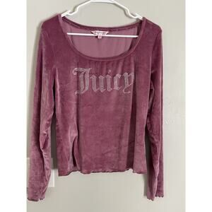 Juicy Couture Pink Velour Long Sleeve Top Size XL Studded Sleepwear Y2K Bling